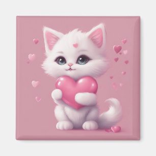 Imán Gatito Fluffy White Love
