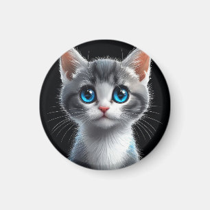 Imán Gatito Gris Adorable Con Ojos Azules Impactantes