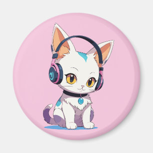 Imán Gatito Kawaii con Auriculares Balanceantes