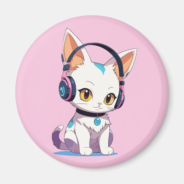Imán Gatito Kawaii con Auriculares Balanceantes (Frente)