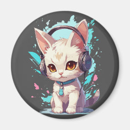Imán Gatito lindo con audífonos mágicos