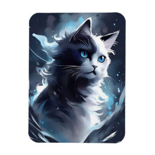 Imán Gatito místico en blanco y negro   Gato acuarela