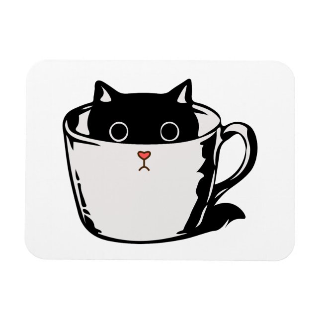 Imán Gatito negro con nariz roja escondido en una taza (Horizontal)