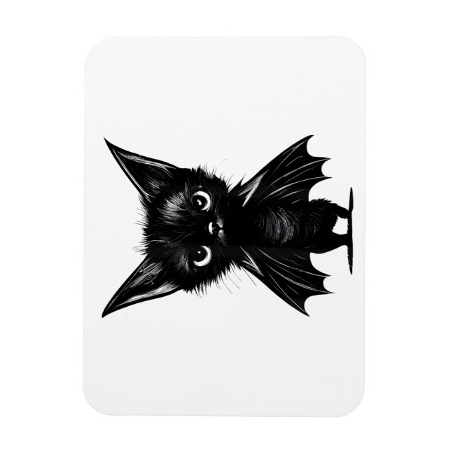 Imán Gatito Negro Grumpy De Halloween Con Traje De Bate (Vertical)