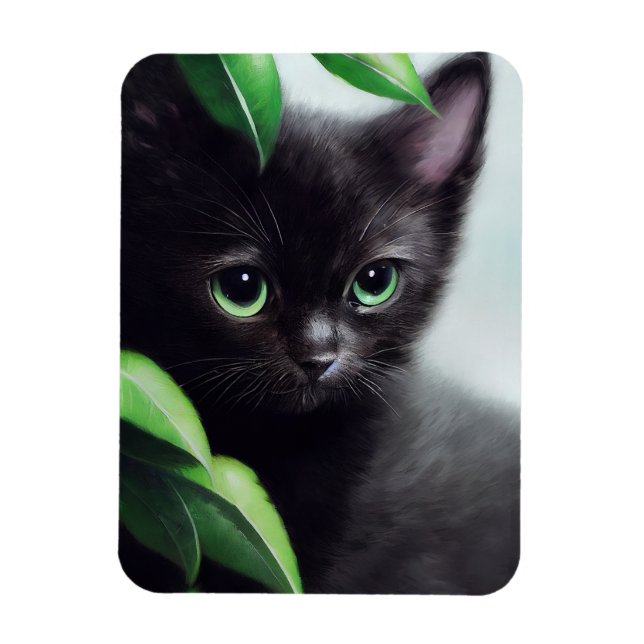 Imán Gatito negro lindo con ojos verdes (Vertical)
