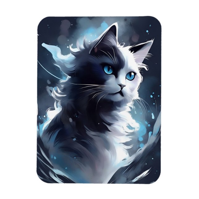 Imán Gatito negro y blanco místico | Gato acuático (Vertical)