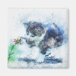 Imán Gatito que juega con la acuarela del extracto el  