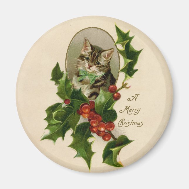 Imán Gatito Victoriano de Navidad en Tabby Antiguo de A (Frente)