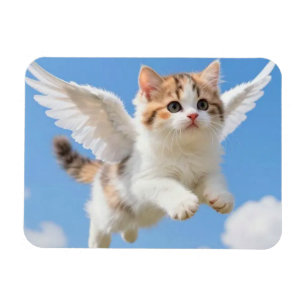 Imán Gatito Volador Adorable Calico Tabby Cielo Azul