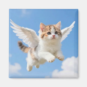 Imán Gatito Volador Adorable Calico Tabby Cielo Azul