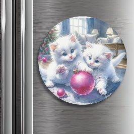 Imán Gatitos Blancos Adorables Navidades Rosa