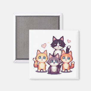 Imán Gatitos Coloridos Pixelados Blancos