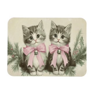 Imán Gatitos Navideños Vintage Con Lazos Rosados Flexib