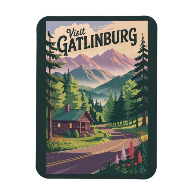 Imán Gatlinburg Tennessee Cabin Travel Art Vintage (Vertical)