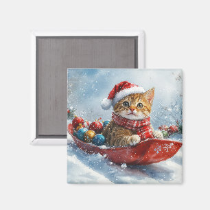 Imán Gato abisinio en trineo Deja que nieve Navidad