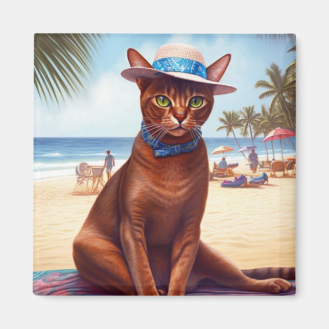 Imán Gato abisino en la playa, regalo de verano para el (Frente)