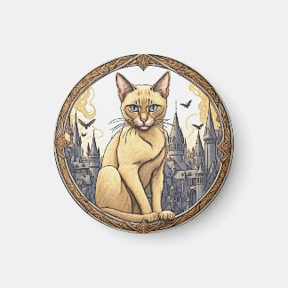 Imán Gato abisino frente al castillo