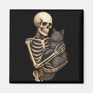 Imán Gato abrazando esqueleto Halloween Amante de gatos