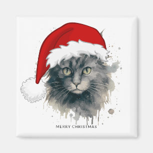 Imán Gato acuarela En Navidad De Feliz Feliz Sombrero