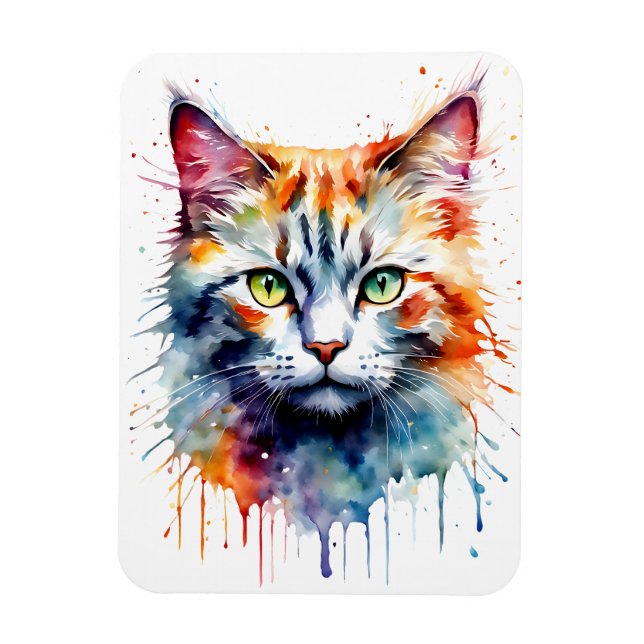 Imán Gato acuarela salpicadura de arte multicolor (Vertical)