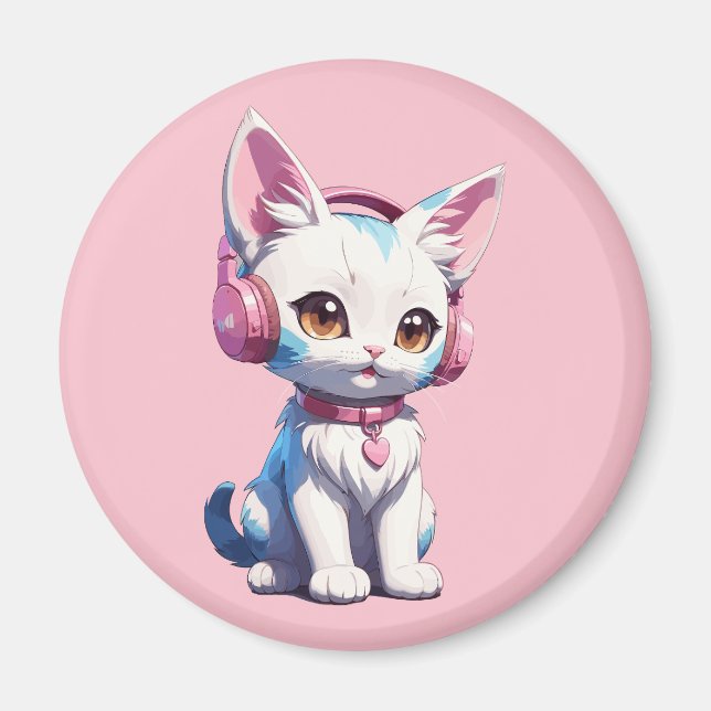 Imán Gato Adorable con Auriculares Magia (Frente)
