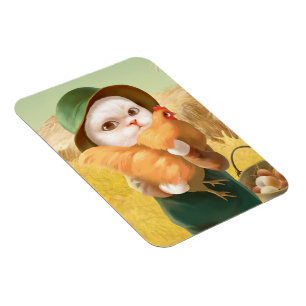 Imán Gato Adorable con Hen en la Granja