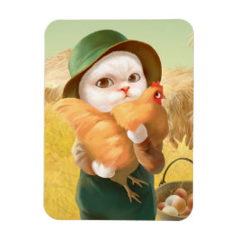 Imán Gato Adorable con Hen en la Granja