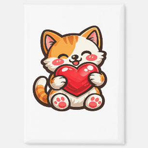 Imán Gato Adorable Corazón – Gato Kawaii Abrazando Cora