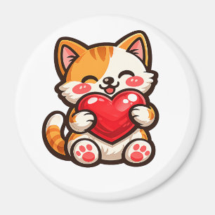 Imán Gato Adorable Corazón – Gato Kawaii Abrazando Cora