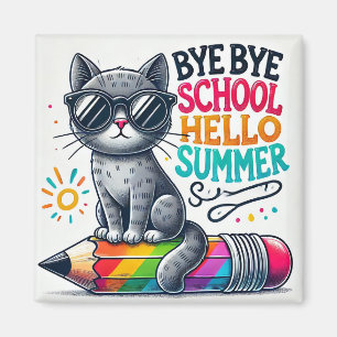 Imán Gato Adorable en Ilustración de Lápiz que Celebra 