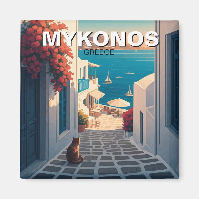 Imán Gato al atardecer en Mykonos Grecia en bici de via (Frente)