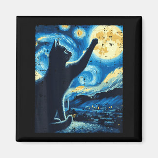 Imán Gato alcanzando la luna noche estrellada divertido