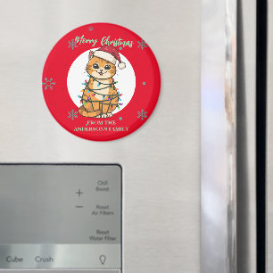 Imán Gato alegre rojo moderno copo de nieve Navidad gat