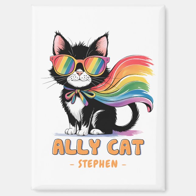 Imán Gato Ally - Gato arcoiris Orgullo LGBTQ (Anverso)
