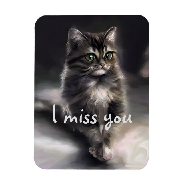 Imán Gato amante regalo Gato Gris te echo de menos (Vertical)