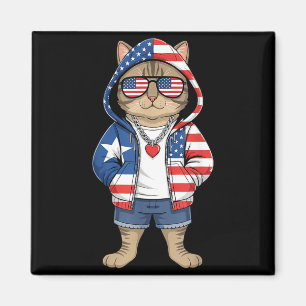Imán Gato Americano Bandera Estados Unidos Rojo Blanco 