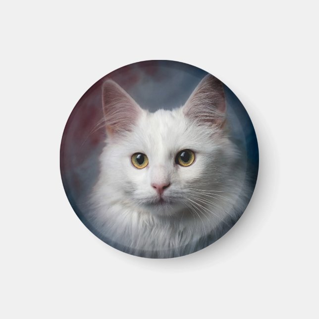 Imán Gato Angora Turco Blanco Rojo Azul (Frente)