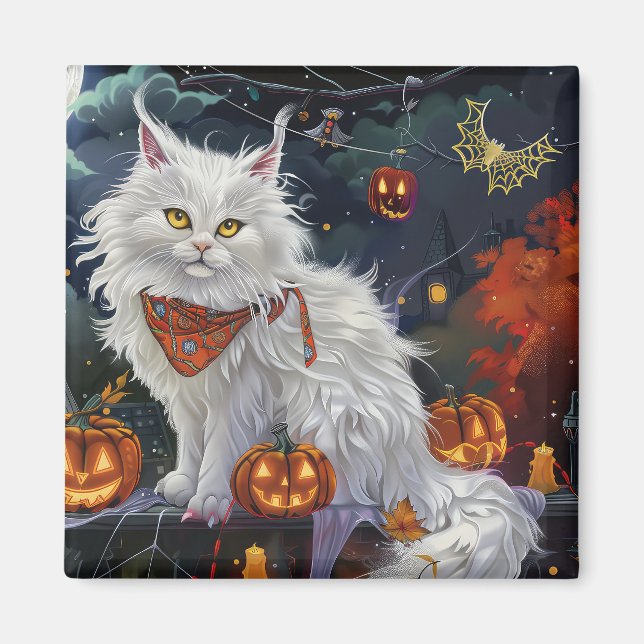 Imán Gato Angora Turco Halloween Espeluznante (Frente)