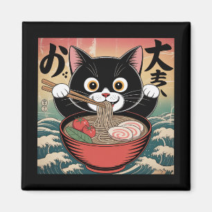 Imán Gato animado comiendo Ramen Gracioso Estilo Retro