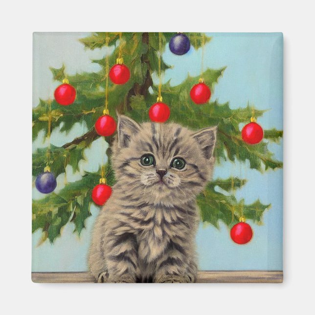 Imán Gato antiguo y árbol de Navidad (Frente)