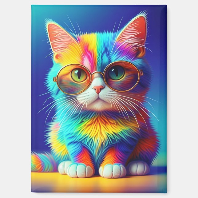 Imán Gato Arcoíris con Gafas (Anverso)