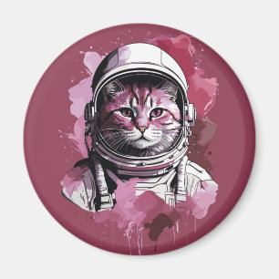 Imán Gato Astronauta Acuarela Roja