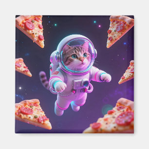 Imán Gato Astronauta Adorable Flotando en una Aventura