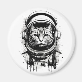 Imán Gato astronauta blanco y negro