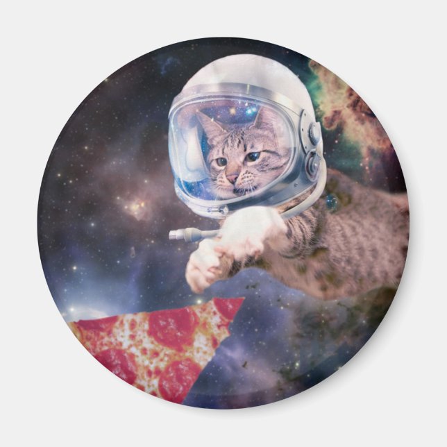 Imán Gato astronauta cazando una porción de pizza (Frente)