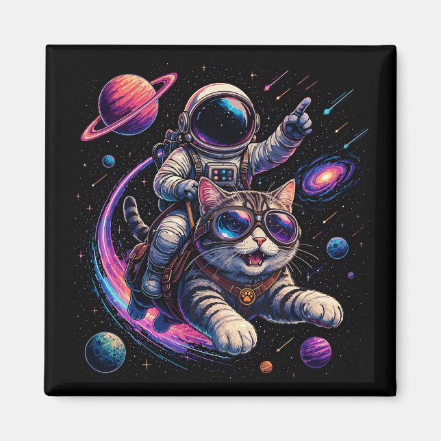 Imán Gato astronauta viajando por el espacio (Frente)
