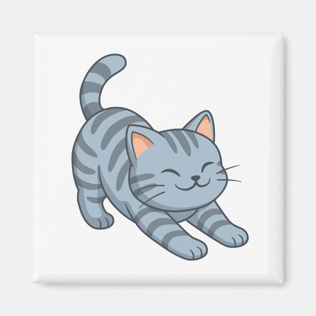 Imán Gato atigrado gris estirándose (Frente)