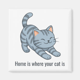 Imán Gato atigrado gris estirándose Texto personalizado
