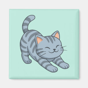 Imán Gato Atigrado Gris Estirándose Verde