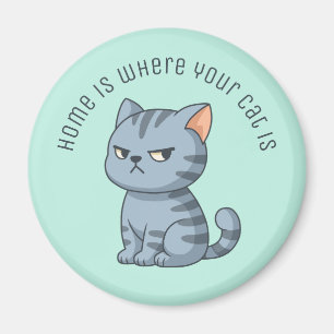 Imán Gato atigrado gris gruñón texto personalizado verd